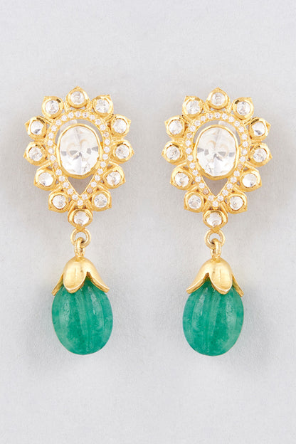 Gold Finish Moissanite Polki Earrings In Sterling Silver