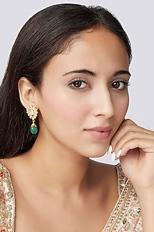 Gold Finish Moissanite Polki Earrings In Sterling Silver