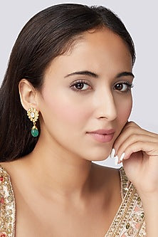 Gold Finish Moissanite Polki Dangler Earrings In Sterling Silver