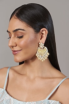 Gold Finish Chandbali Earrings In Sterling Silver