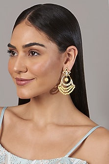 Gold Finish Moissanite Polki Dangler Earrings In Sterling Silver