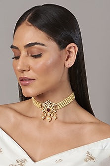 Gold Finish Choker Necklace In Sterling Silver