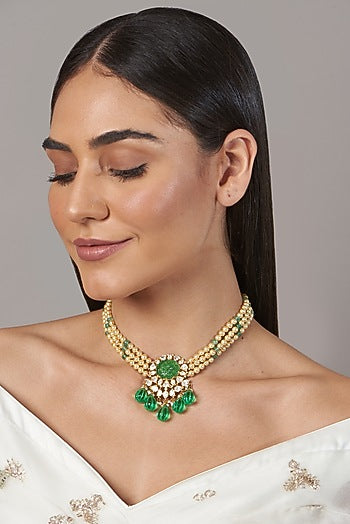 Gold Finish Pearl Necklace In Sterling Silver