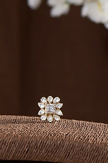 Gold Finish Moissanite Polki Ring In Sterling Silver