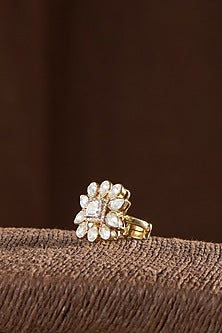 Gold Finish Moissanite Polki Ring In Sterling Silver