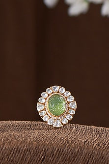 Gold Finish Moissanite Polki Ring In Sterling Silver