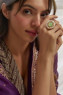 Gold Finish Moissanite Polki Ring In Sterling Silver