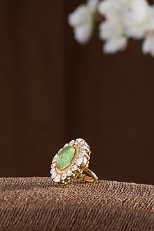 Gold Finish Moissanite Polki Ring In Sterling Silver