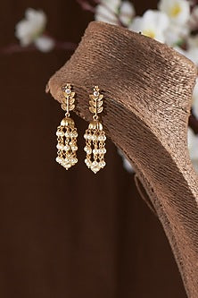 Gold Finish Moissanite Polki & Pearl Jhumka Earrings In Sterling Silver