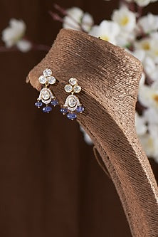 Gold Finish Moissanite Polki Dangler Earrings In Sterling Silver