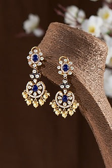 Gold Finish Moissanite Polki Dangler Earrings In Sterling Silver