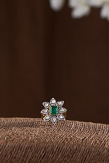 Two Tone Finish Moissanite Polki Ring In Sterling Silver