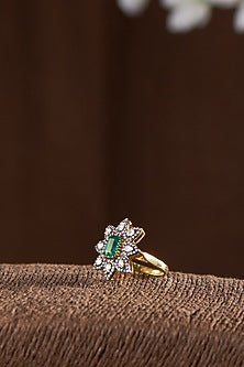 Two Tone Finish Moissanite Polki Ring In Sterling Silver