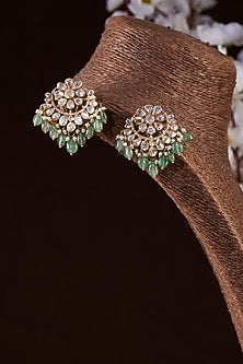 Gold Finish Moissanite Polki Stud Earrings In Sterling Silver