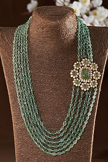 Gold Finish Moissanite Polki Mala In Sterling Silver