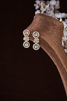 Gold Finish Moissanite Polki Dangler Earrings In Sterling Silver