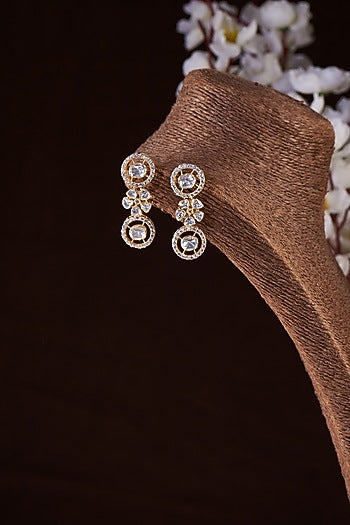 Gold Finish Moissanite Polki Dangler Earrings In Sterling Silver