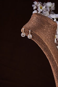 Gold Finish Moissanite Polki Dangler Earrings In Sterling Silver