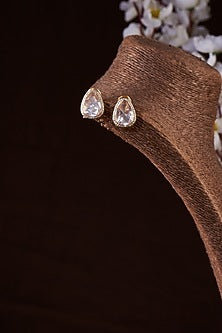 Gold Finish Moissanite Polki Stud Earrings In Sterling Silver