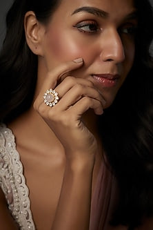 Gold Finish Moissanite Polki Ring In Sterling Silver