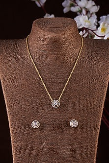Gold Finish Moissanite Polki Necklace Set In Sterling Silver