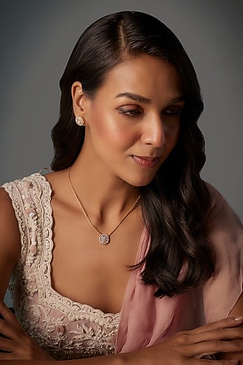 Gold Finish Moissanite Polki Necklace Set In Sterling Silver