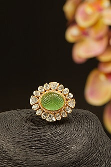 Gold Finish Faux Emeralds & Zircons Ring In Sterling Silver