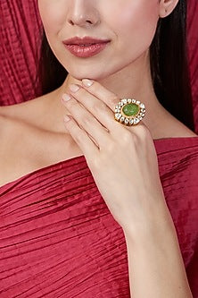 Gold Finish Faux Emeralds & Zircons Ring In Sterling Silver