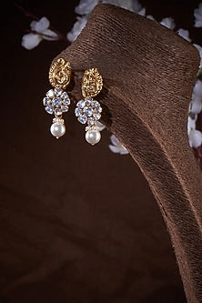 Gold Finish Moissanite Polki Dangler Earrings In Sterling Silver
