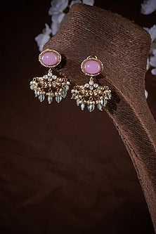 Gold Finish Moissanite Polki Chandbali Earrings In Sterling Silver