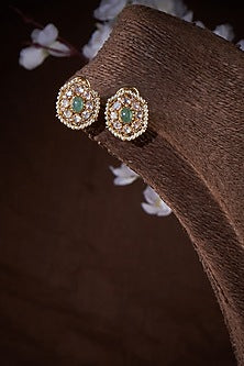 Gold Finish Moissanite Polki Stud Earrings In Sterling Silver