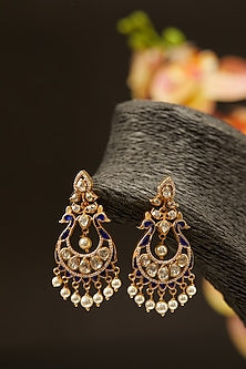 Gold Finish Moissanite Polki Dangler Earrings in Sterling Silver