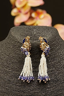 Gold Finish Moissanite Polki Earrings in Sterling Silver