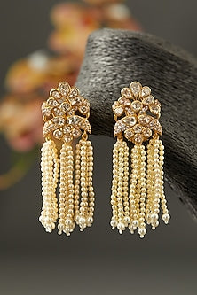 Gold Finish Moissanite Polki Earrings in Sterling Silver