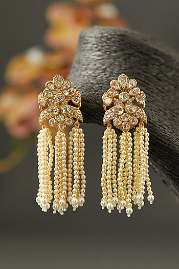 Gold Finish Moissanite Polki Earrings in Sterling Silver