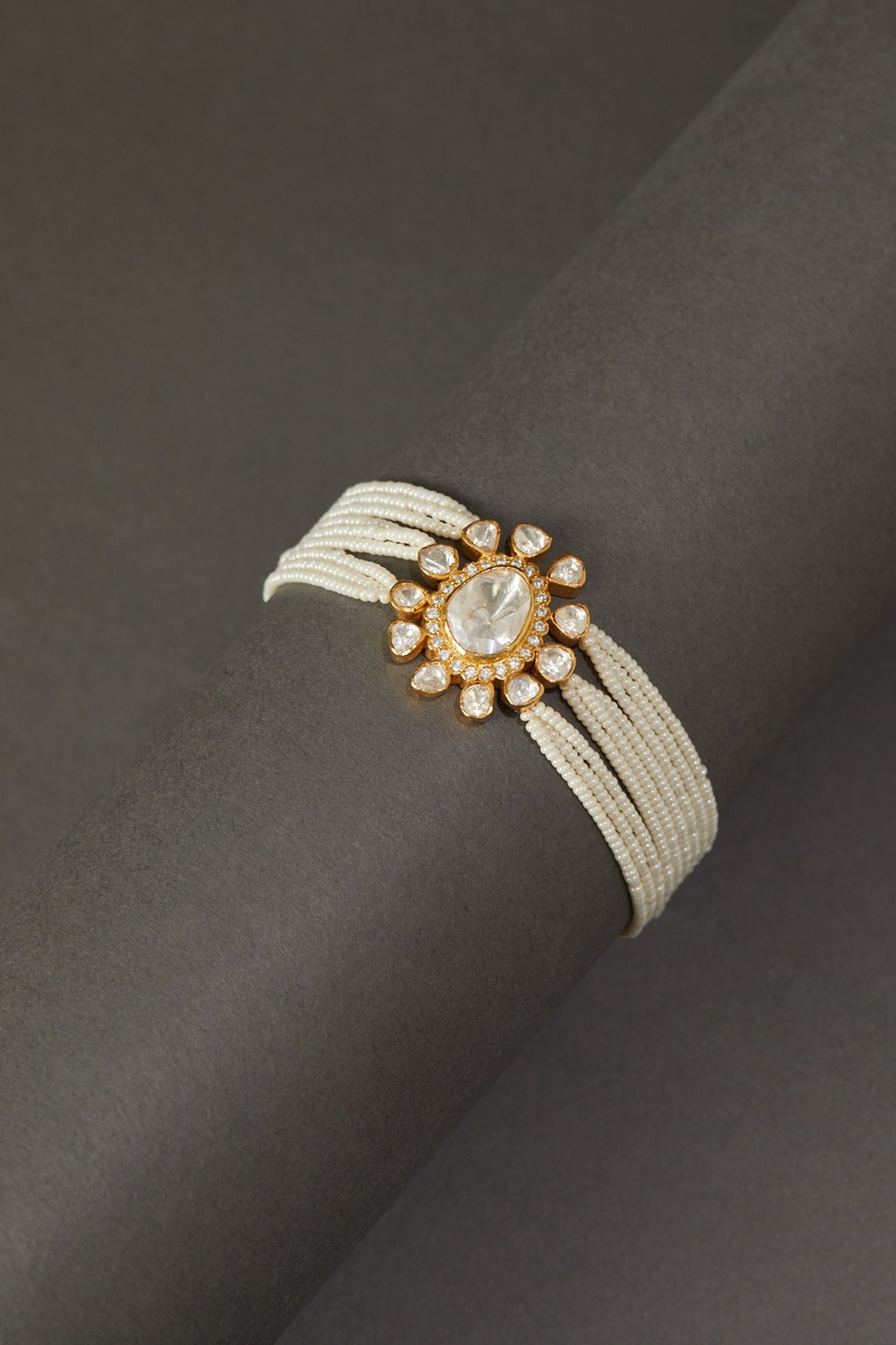 Gold Finish Bracelet With Pearls In Sterling Silver