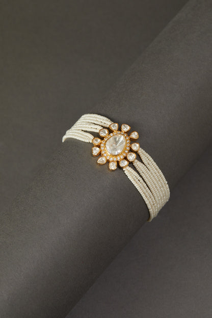 Gold Finish Bracelet With Pearls In Sterling Silver