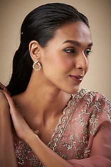Gold Finish Kundan Polki Stud Earrings In Sterling Silver