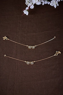 Gold Finish Moissanite Polki Anklets In Sterling Silver (Set of 2)