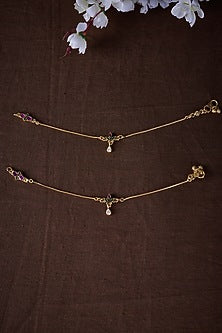 Gold Finish Moissanite Polki Anklets In Sterling Silver (Set of 2)