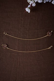 Gold Finish Moissanite Polki Anklets In Sterling Silver (Set of 2)