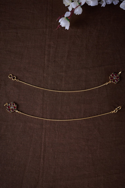 Gold Finish Moissanite Polki Anklets In Sterling Silver (Set of 2)