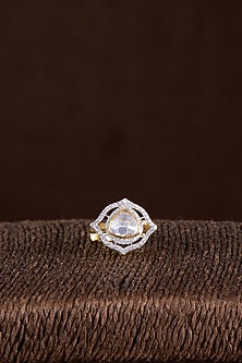 Gold Finish Moissanite Polki Ring In Sterling Silver