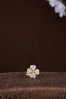 Gold Finish Moissanite Polki Ring In Sterling Silver