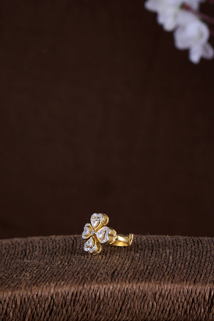 Gold Finish Moissanite Polki Ring In Sterling Silver