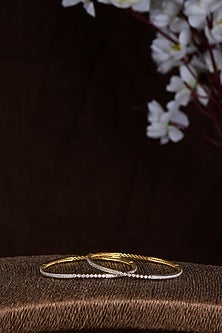 Gold Finish Moissanite Polki Bangles In Sterling Silver (Set of 2)