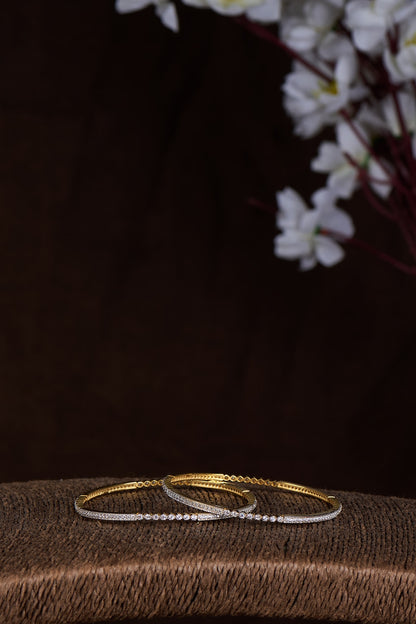 Gold Finish Moissanite Polki Bangles In Sterling Silver (Set of 2)