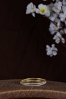 Gold Finish Moissanite Polki Bangles In Sterling Silver (Set of 2)
