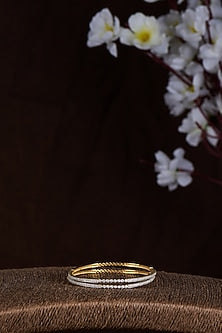Gold Finish Moissanite Polki Bangles In Sterling Silver (Set of 2)