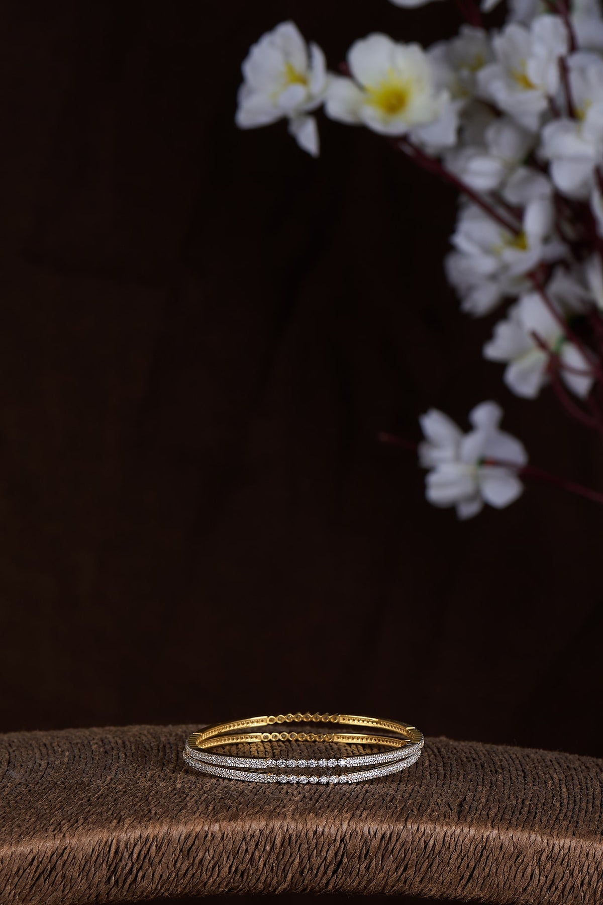 Gold Finish Moissanite Polki Bangles In Sterling Silver (Set of 2)